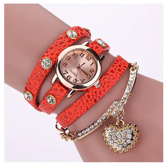 Heart On The Sleeve Bracelet Watch With Heart Charm In 10 Colors