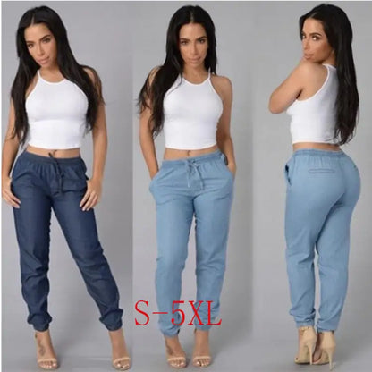 Loose Solid Color Denim Trousers for Women