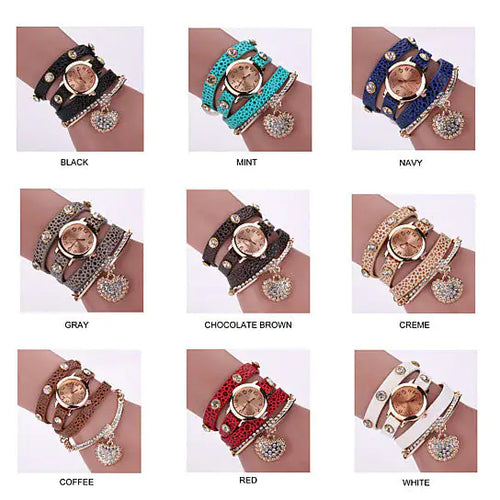 Heart On The Sleeve Bracelet Watch With Heart Charm In 10 Colors