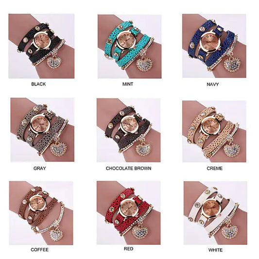 Heart On The Sleeve Bracelet Watch With Heart Charm In 10 Colors