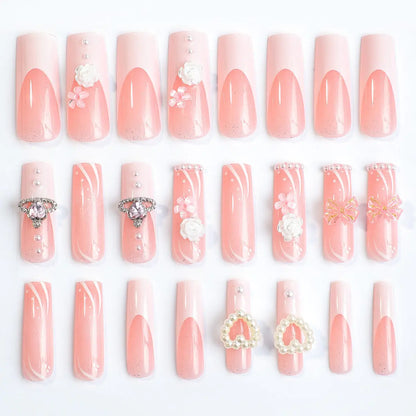 French Tip Butterfly Pearl Nail Art - 24 Pieces Set