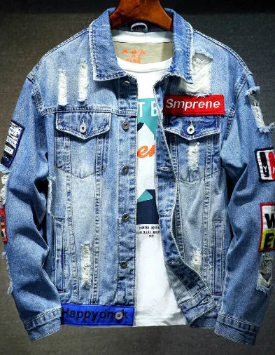 Men's Loose Casual Jacket with Gold Paint Embroidery